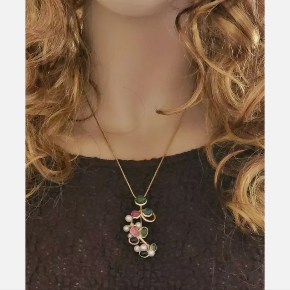 14k Gold Multi Gemstone Pearl Pendant Brooch-Designer Estate Jewelry 12 gm - Picture 4 of 12